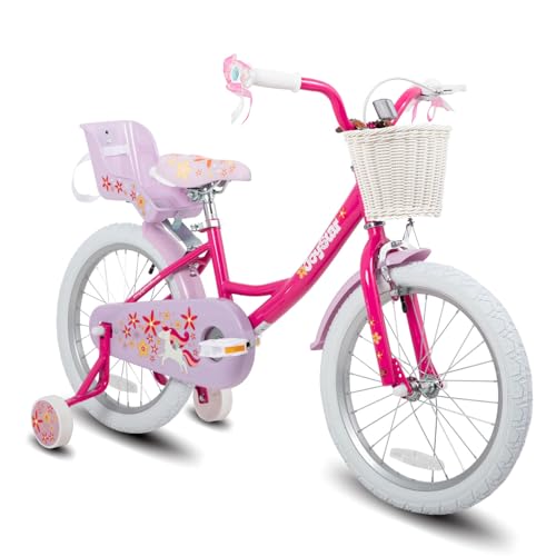 JOYSTAR Unicorn Kids Bike for Girls Ages 2-9 Years Old, 12 14 16 18 Inch Kids Bike with Training Wheels, Doll Seat, Streamers and Basket