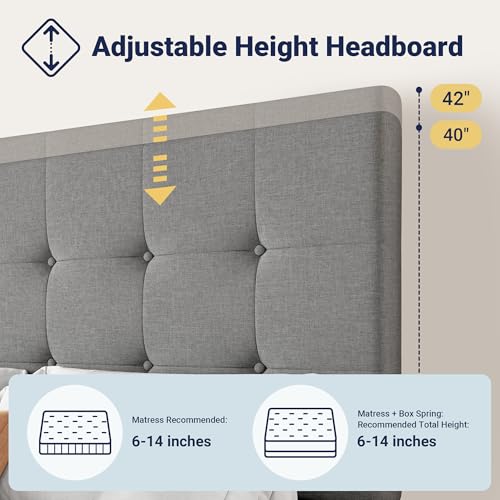 Allewie Upholstered Queen Size Platform Bed Frame with 4 Storage Drawers and Headboard, Square Stitched Button Tufted
