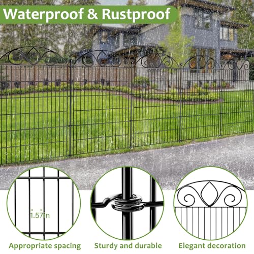 8 Panels No Dig Tall Garden Fence Panel – 48" H X 21' L Rustproof Metal Dog Fence Outdoor for Yard, Decorative Animal Barrier Fence for Pet
