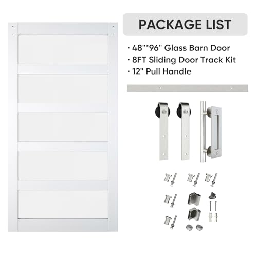 BARNSMITH 42in x 84in Glass Barn Door with 7FT Sliding Door Hardware Kit Included & Handle