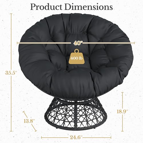 Yaheetech Indoor Papasan Chairs with Thick Tufted Cushions and Frame, Swivel Wicker Ergonomic Lounge Reading Chairs for Living Room/Bedroom, Black