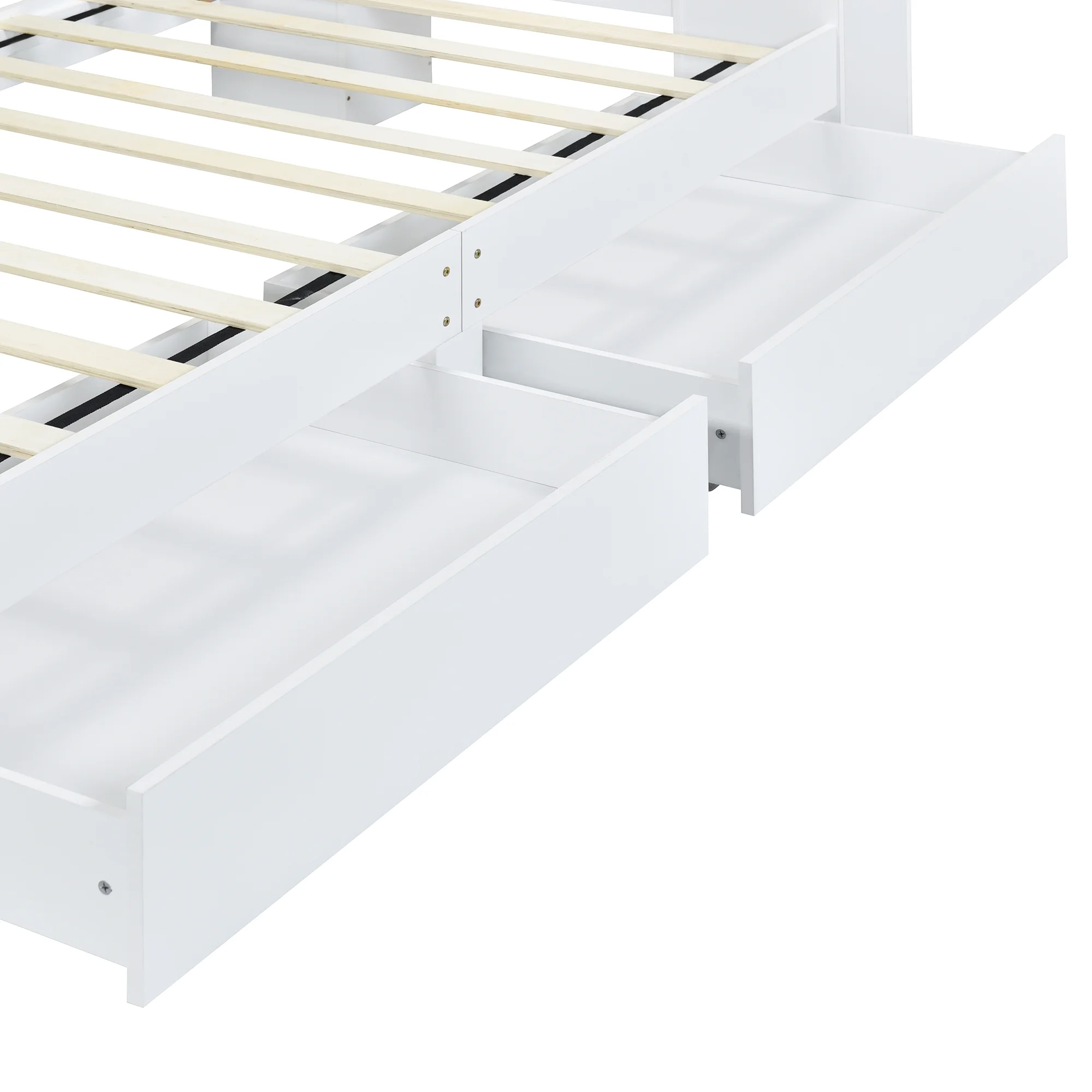 EUROCO Wood Twin Size Platform Bed with Storage Headboard and 2 Drawers, Open Shelf and LED Light for Kids Teens Adults, White