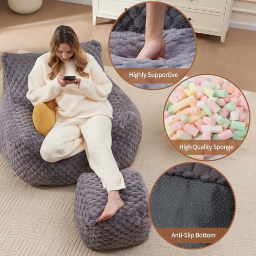 Big Bean Bag Chairs for Adults Cozy Giant Bean Bag Sofa Chair, Gaming Bean Bag Chairs with Foot Rest, Lounge Comfy Chair Indoor for Bedroom