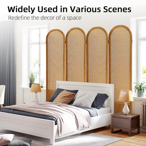 5.9 Ft Tall Hand-Woven Rattan Room Divider 3 Panels, Wood Room Divider Panel, Folding Screen Divider Wall, Wall Divider for Room Separation