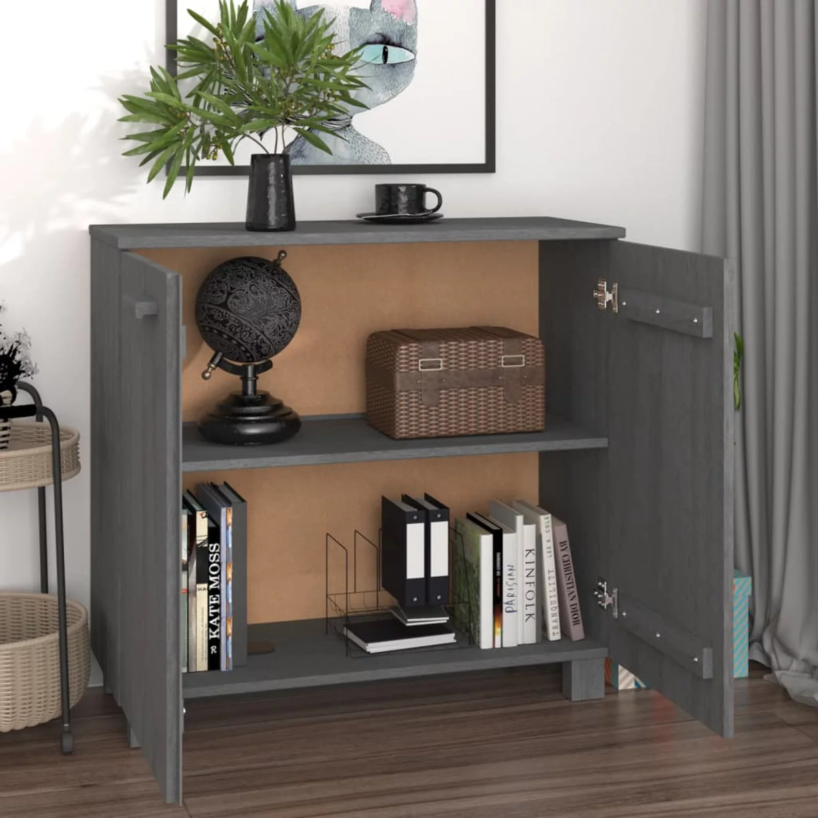 Festnight Sideboard Dark Gray 33.5"x13.8"x31.5" Solid Wood Pine