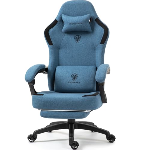 Dowinx Fabric Gaming Chair with Pocket Spring Cushion,Breathable Computer Chair with Massage Lumbar Support and Footrest