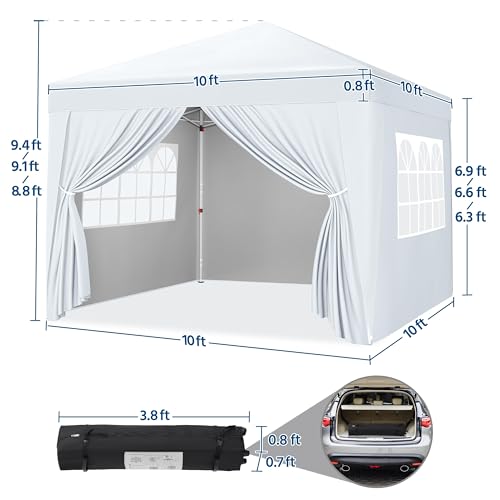 Yaheetech 10x10 Pop Up Canopy with 4 Removable Sidewalls, Portable Enclosed Instant Tent, Waterproof Outdoor Tent, Beach Sun Shelter with 4 Sandbags