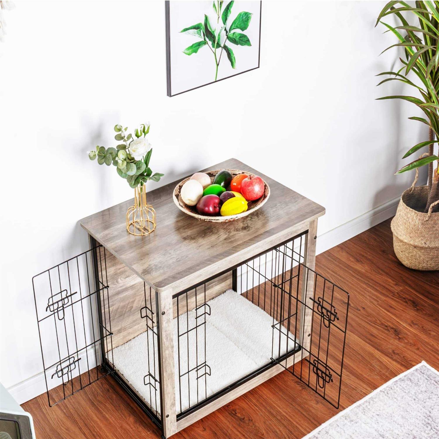 DWANTON Dog Crate Furniture with Cushion Wooden Dog Crate with Double Doors - Pet Supplies online store