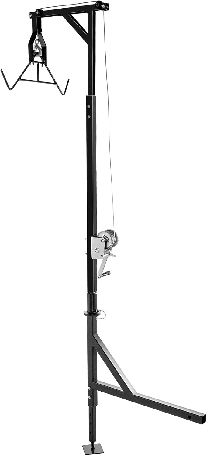 VEVOR Hitch Mounted Deer Hoist, 500lbs Capacity Hitch Game Hoist, 2'' Truck Hitch Deer Hoist with Winch Lift Gambrel Set, Foot Base