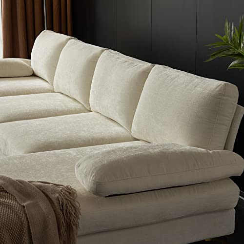 Karl home Convertible Sectional Sofa 110" U-Shape Sofa Couch 4-Seat Couch with Chaise ChenilleFabric Upholstered for Living Room, Apartment, Office
