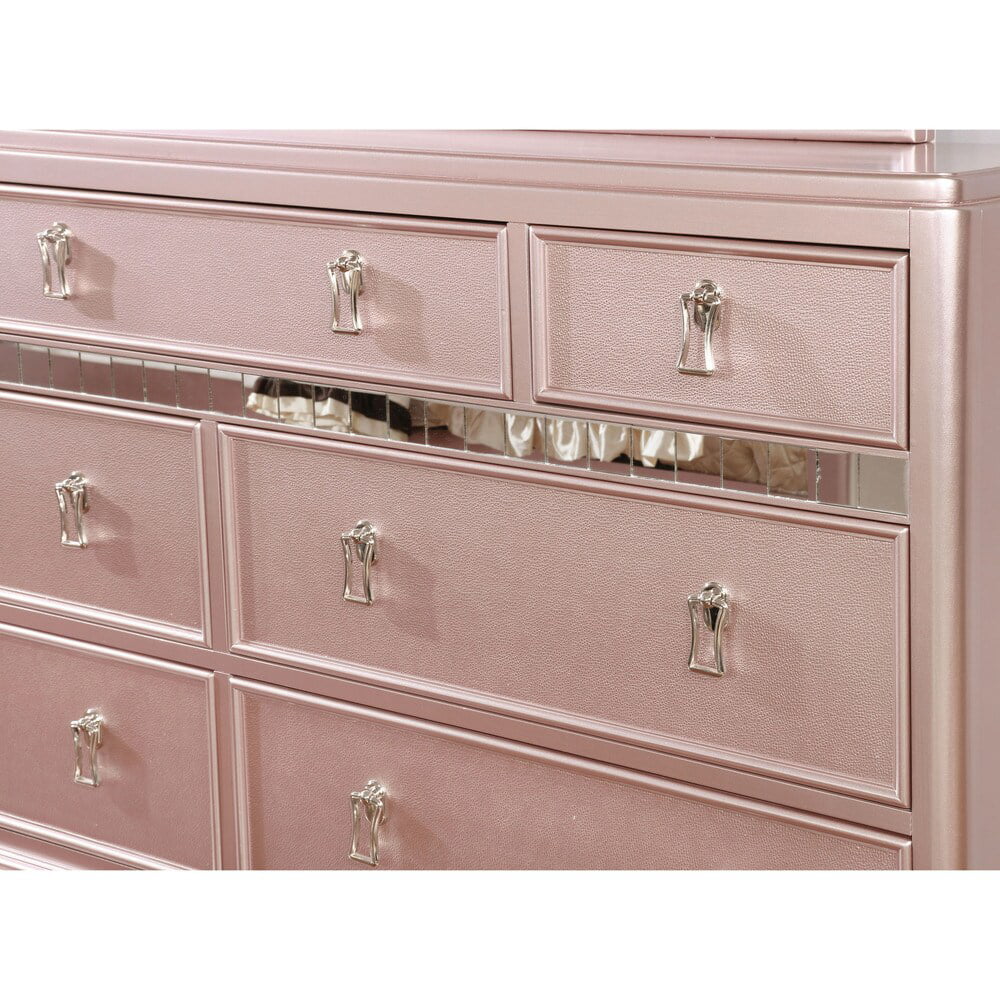Copper Grove Dzhebel II Contemporary 2-piece 7-Drawer Dresser and Mirror Set by  Rose Gold Mirrored Finish, Goldtone Finish Light Wood