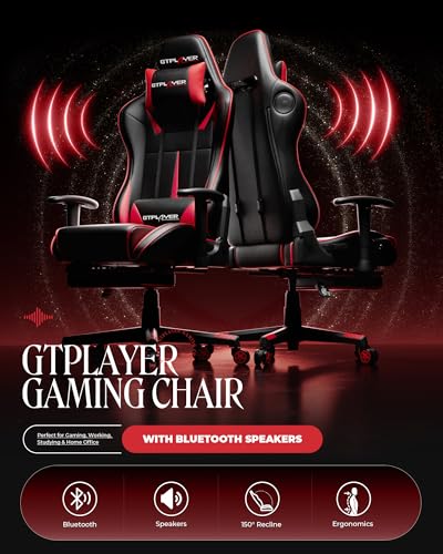 GTPLAYER Gaming Chair with Speakers, Video Game Chairs with Footrest, PC Gamer Chairs for Adults - Padded High Back Ergonomic Reclining Silla Gamer