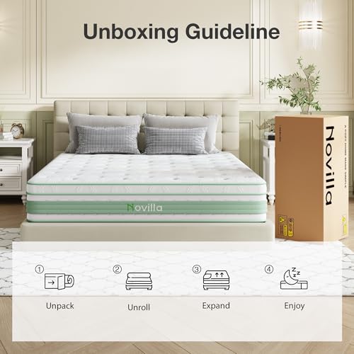 Novilla King Size Mattress 14 Inch, Hybrid Mattress King for Motion Isolation, Gel Memory Foam with Pressure Relief for Cool Night Sleep