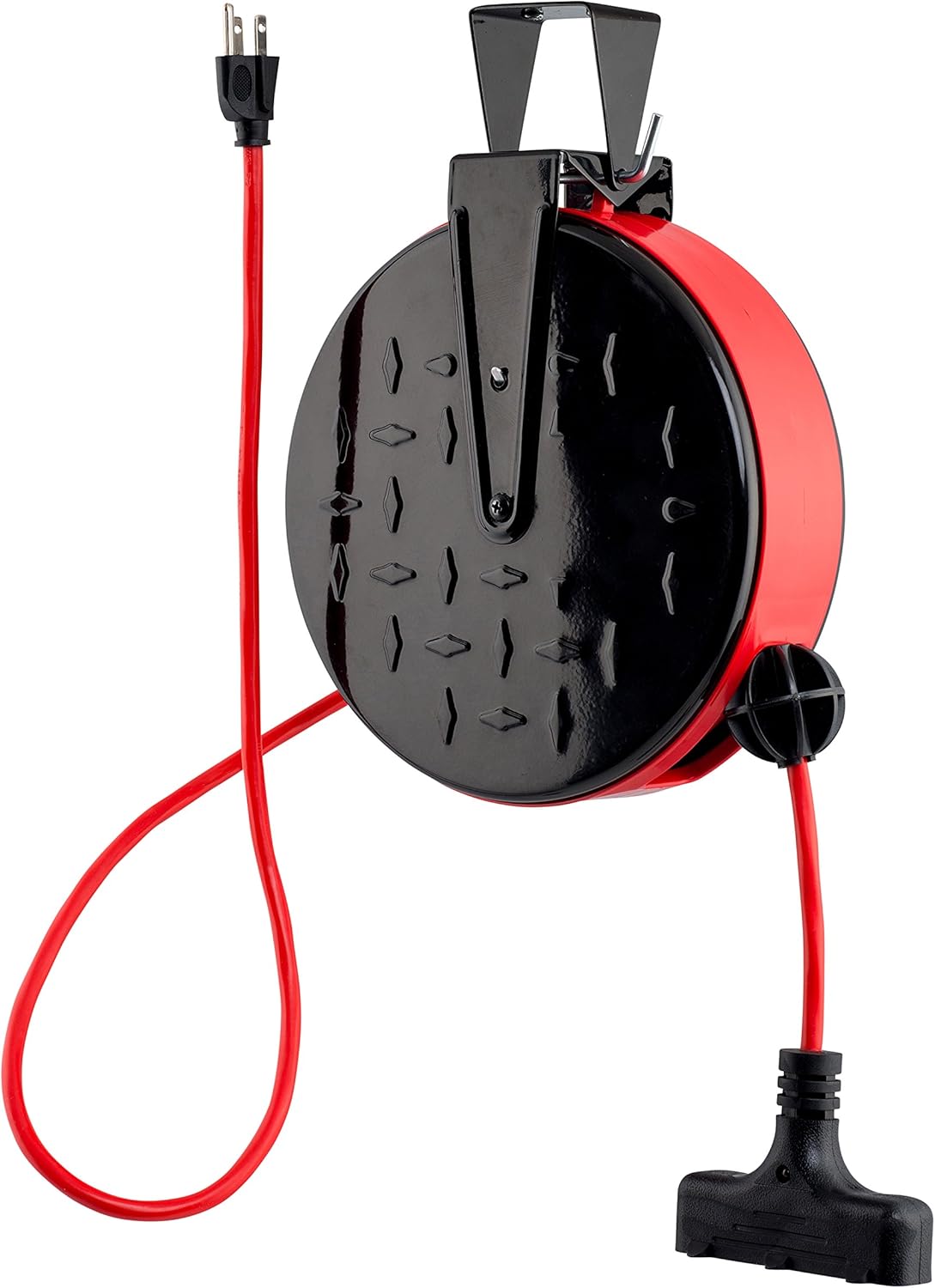 CopperPeak 50 ft Retractable Extension Cord Reel - Ceiling or Wall Mount - 14 gauge - Blue and Black