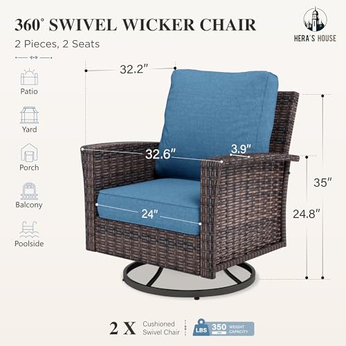 HERA'S HOUSE High Back Patio Furniture Set with Swivel Chairs, Outdoor Wicker Conversation Sets with 5.5" Comfy Cushions, 4 Piece Outside Sofa Sets