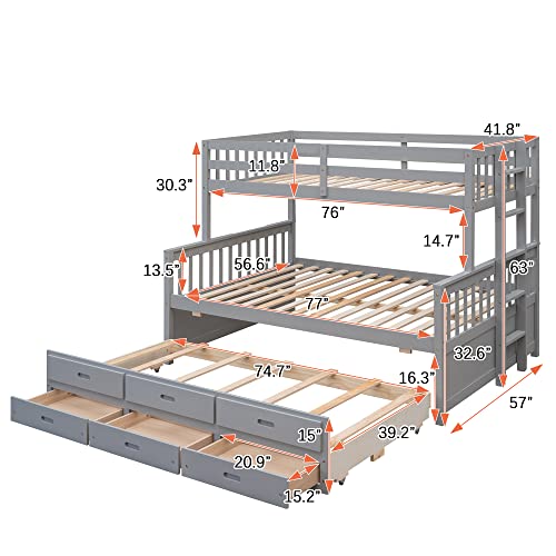 Harper & Bright Designs Twin Over Twin Bunk Bed with Storage Drawers, Solid Wood Bunk Bed Frame with Trundle, for Kids, Teens, Adults (Espresso)