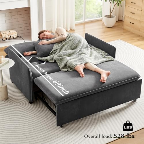 55" 3-in-1 Convertible Sleeper Sofa Bed with Adjustable Backrest - Soft Chenille Futon Couch for Living Room, Office & Apartment, Beige