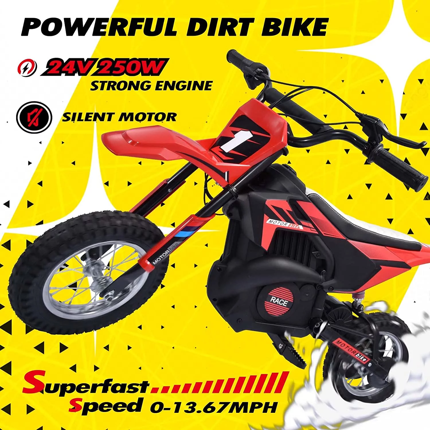 Blitzshark 24V Kids Electric Dirt Bike 250W off-Road Bike for Ages 13+, with Rubber Tire, Suspension & Leather Seat