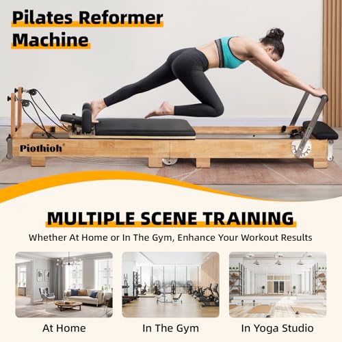 Pilates Reformer Machine - Foldable Wooden Reformer with Springs, Jump Board & Sitting Box | Home & Studio Use for Core Strength