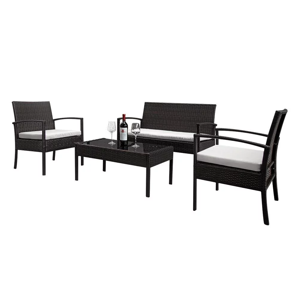 UBesGoo 4-Piece Outdoor Patio Conversation Set, PE Wicker with Cushions, Rattan Furniture Set w/ Coffee Table