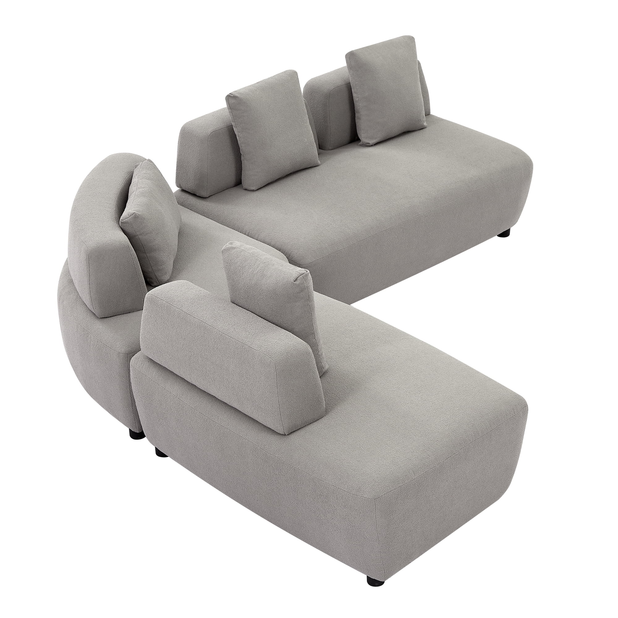 Soges Modern 3-piece Sectional Sofa Free Convertible Sofa with 4 Pillows for Living Room, Gray