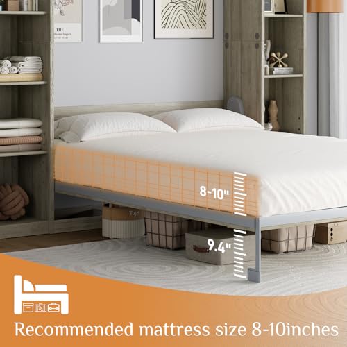 Rophefx Queen Murphy Bed Cabinet with 5-Tier Adjustable Storage Shelves, Queen Wall Bed Cabinet Bed, Wood Space Saving Beds, Foldable Platform Beds