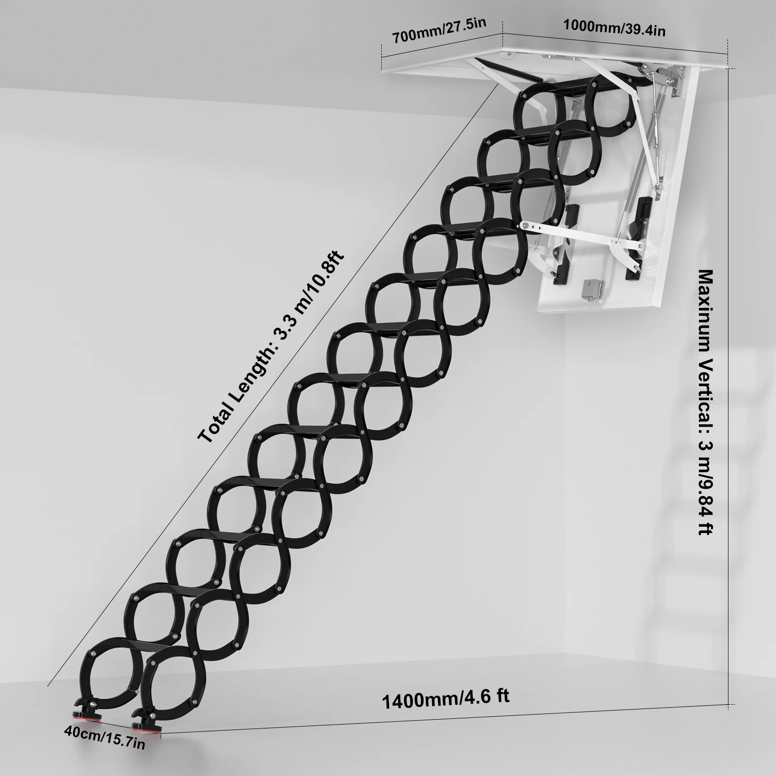 Motor Genic 12 Steps Black Loft Wall Folding Pulldown Attic Ceiling Ladder Stairs 39.4*27.6"