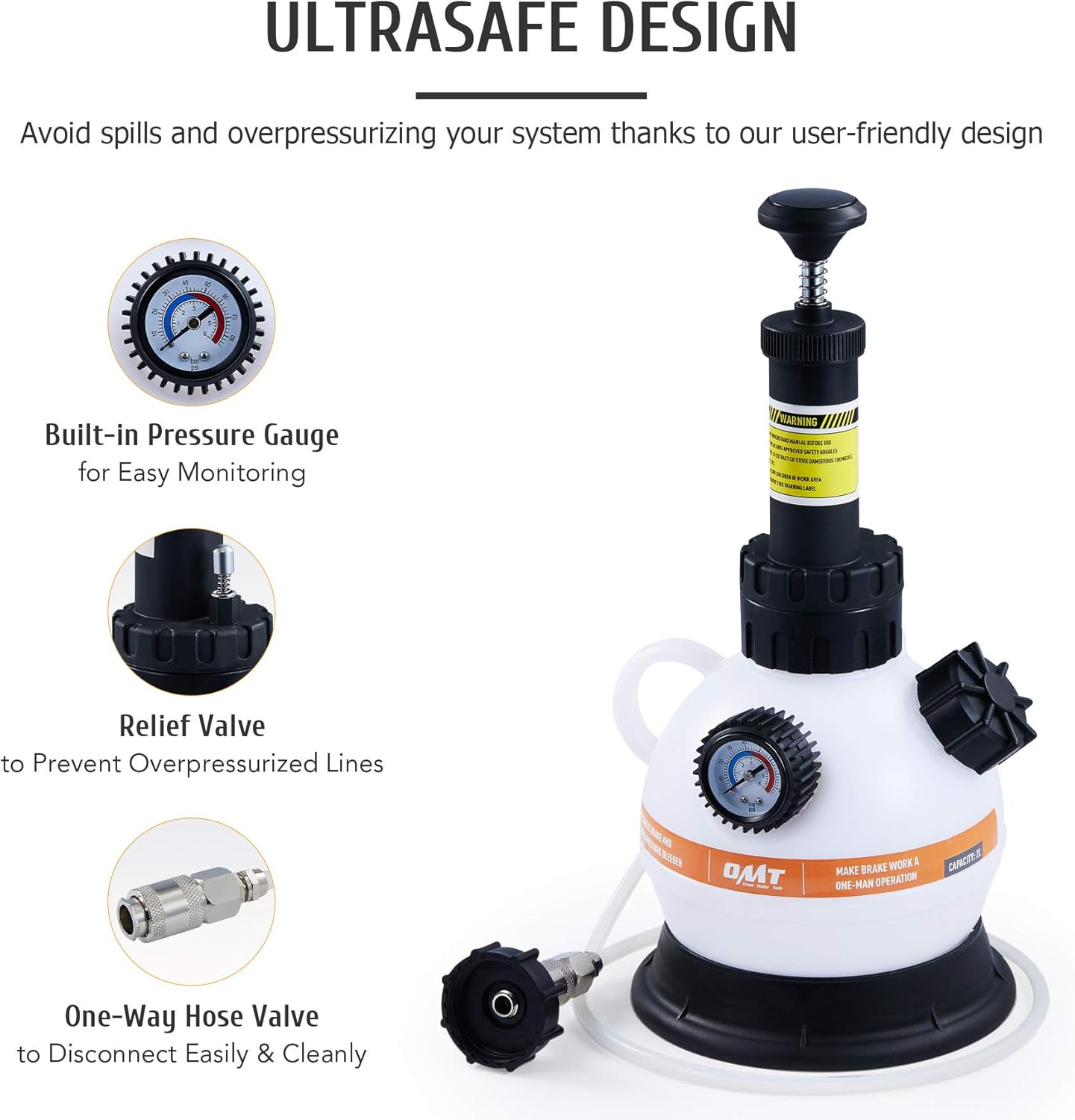 Orion Motor Tech Brake Pressure Bleeder, European Brake Bleeder Kit with Hand Pump, Pressure Brake Bleeder with Hose and European Adapter