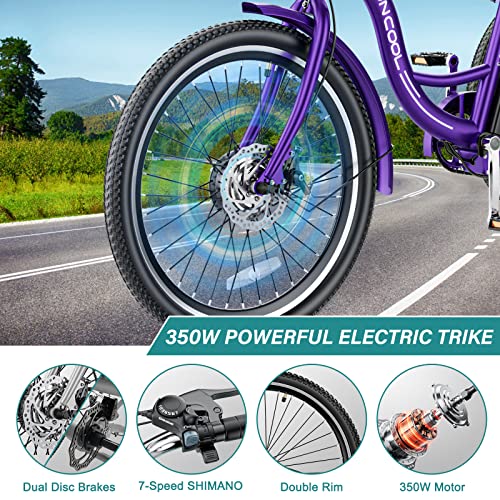 MOPHOTO Electric Trike, 7 Speeds Electric Tricycle for Adult, 350W 36V 3 Wheel Electric Bikes