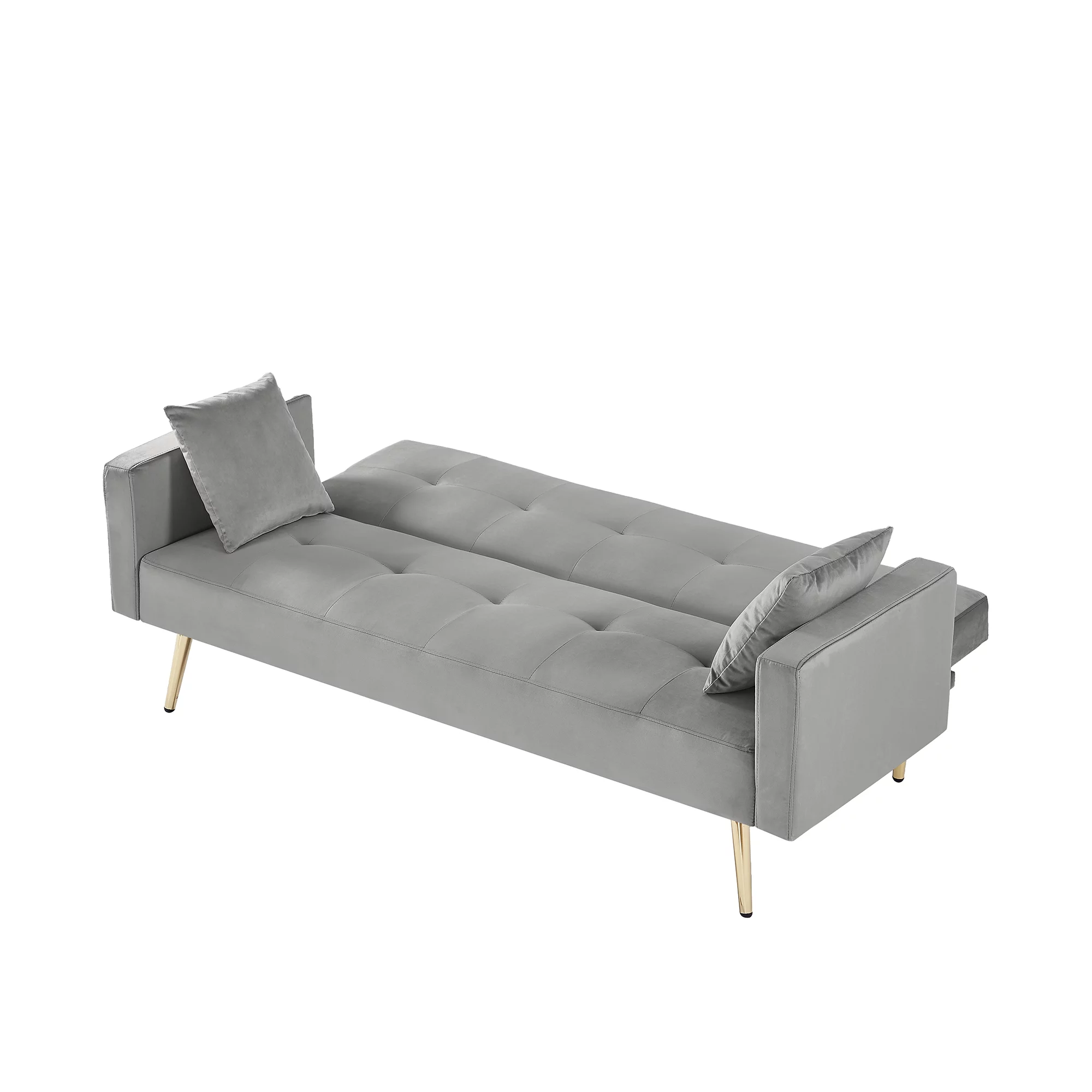 GREY Velvet Convertible Folding Futon Sofa Bed , Sleeper Sofa Couch for Compact Living Space.