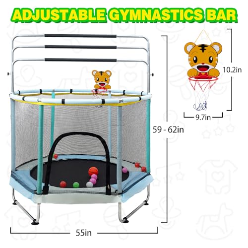 Trampoline for Kids, 5FT Adjustable for Toddler, Indoor/Outdoor Baby Trampoline with Enclosure Net, No-Gap Safe Design, Gifts for Boys & Girls