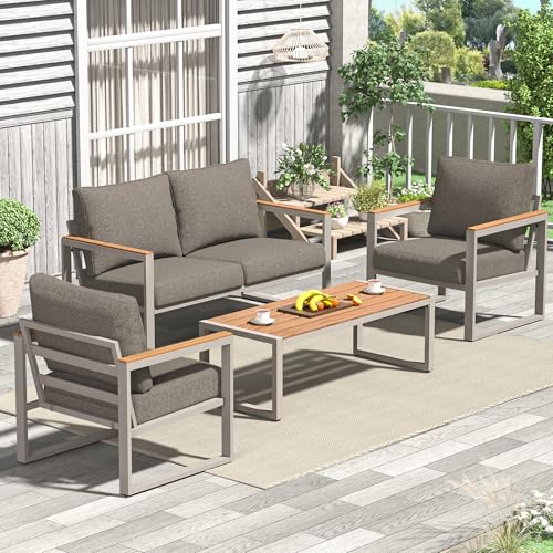 Patio Furniture Set, 4 Pieces Outdoor Patio Furniture with Coffee Table Set