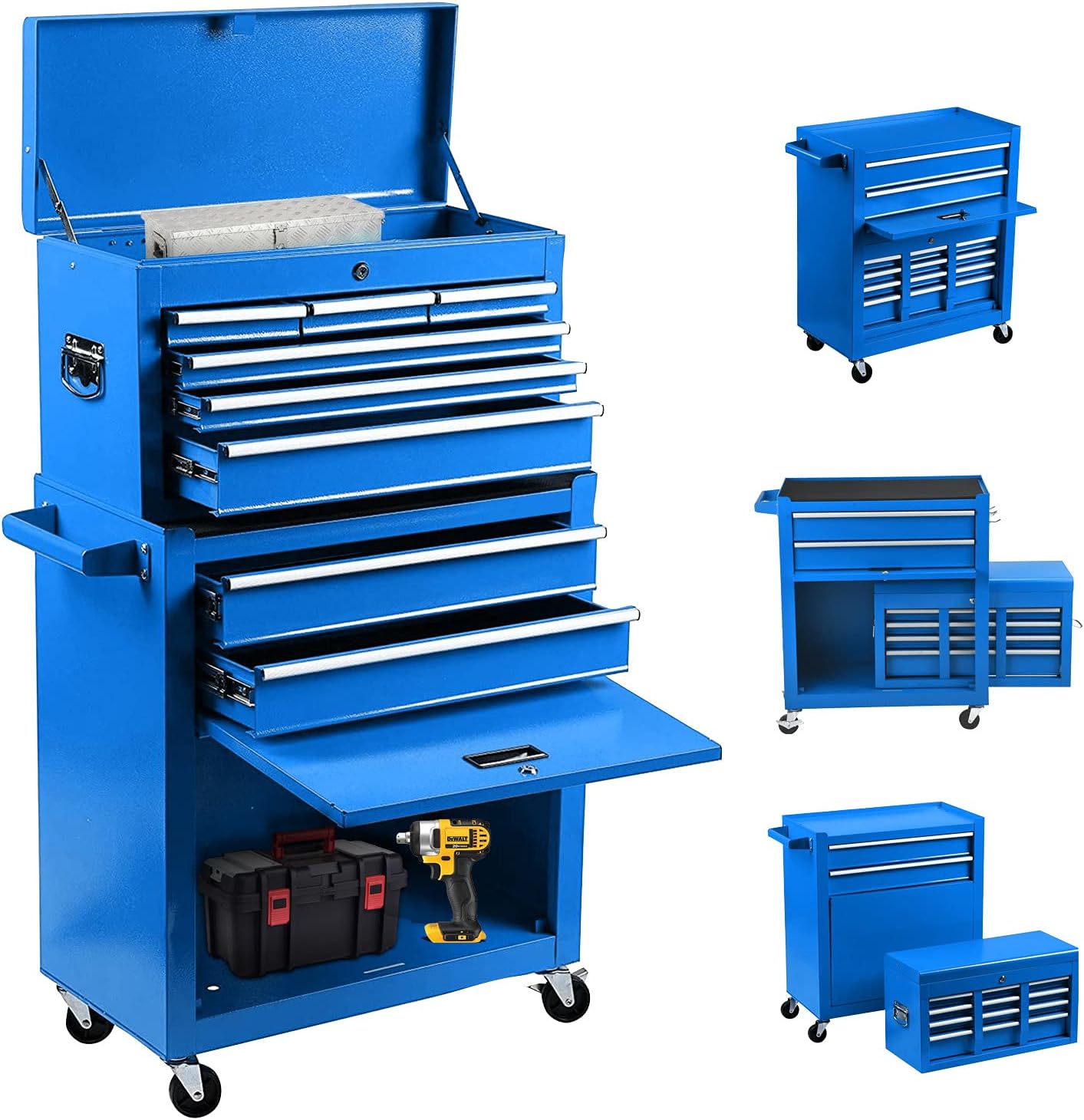 8-Drawer Rolling Tool Chest 2 in 1 High Capacity Tool Box Detachable Organizer Tool Storage Cabinet with 4 Wheels & Lockable Lined Drawers for Garage