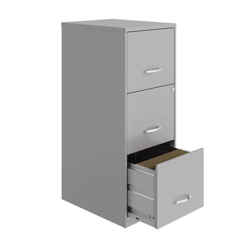 Space Solutions 3 Drawer Metal Vertical File Cabinet with Lock Arctic Silver - 25151