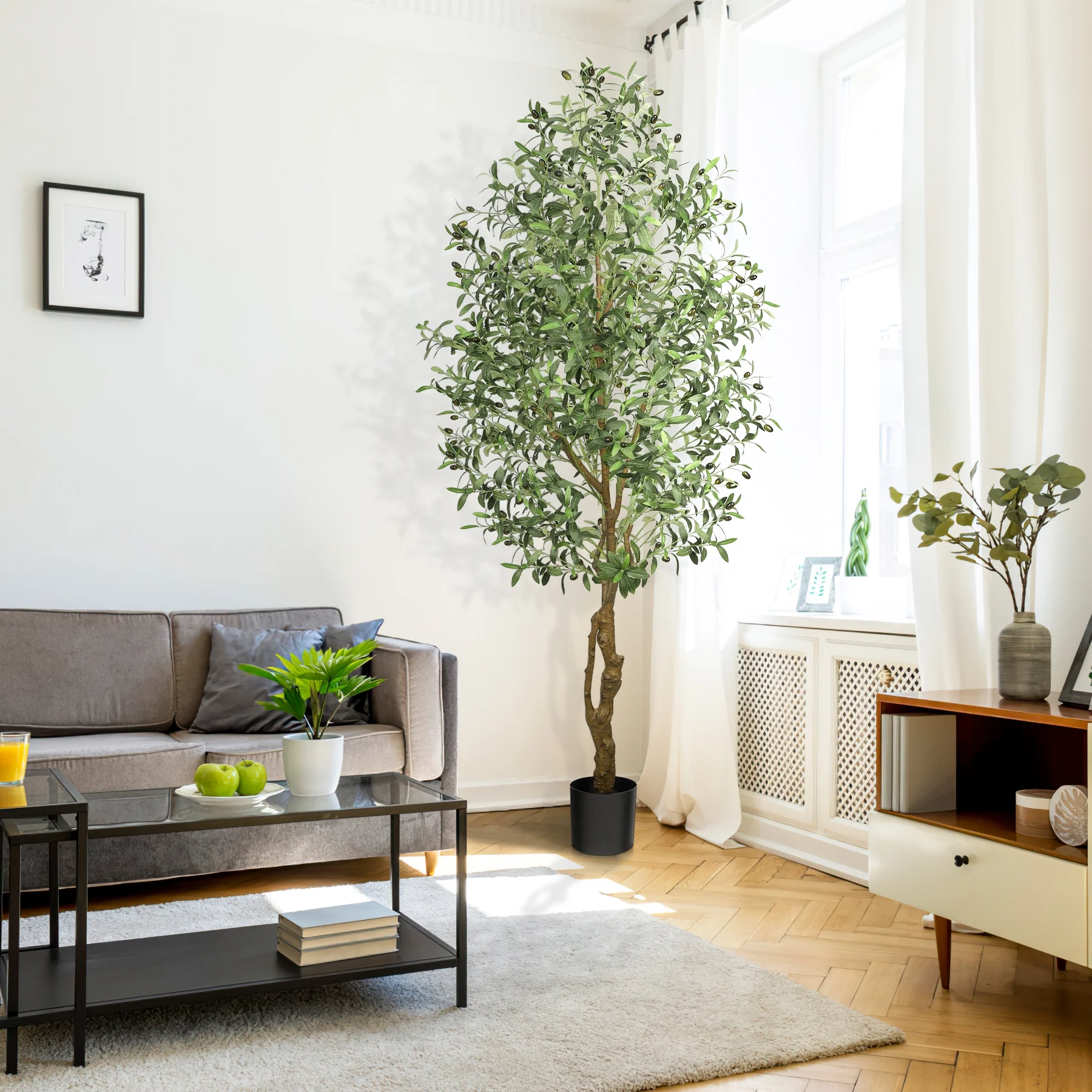 GIKPAL 7ft Artificial Olive Tree, 1872 Leaves Plastic Olive Plants Pre Potted Faux Greenry Plant for House Decorations