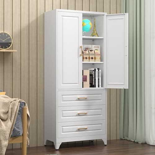 Pantry Cabinet, 71 Inch Tall Kitchen Storage Cabinet, Metal Pantry Cabinet with Doors and Adjustable Shelves, Black Food Cupboard