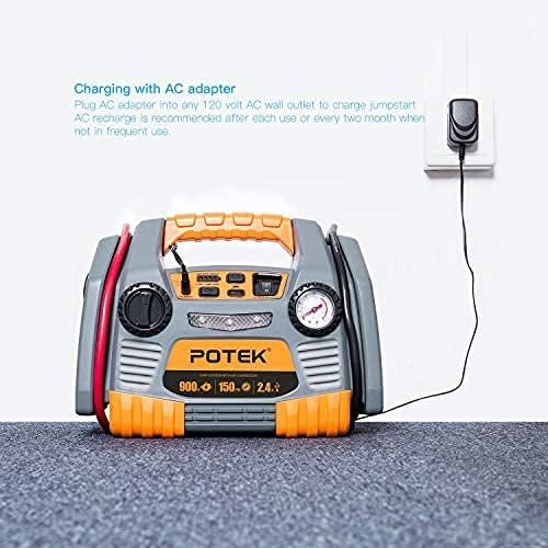 POTEK Jump Starter 900 Peak Amps Power Station with 150 PSI Air compressor with 2.4A USB Port
