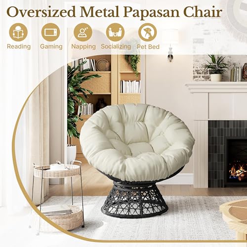 Yaheetech Indoor Papasan Chairs with Thick Tufted Cushions and Frame, Swivel Wicker Ergonomic Lounge Reading Chairs for Living Room/Bedroom, Black