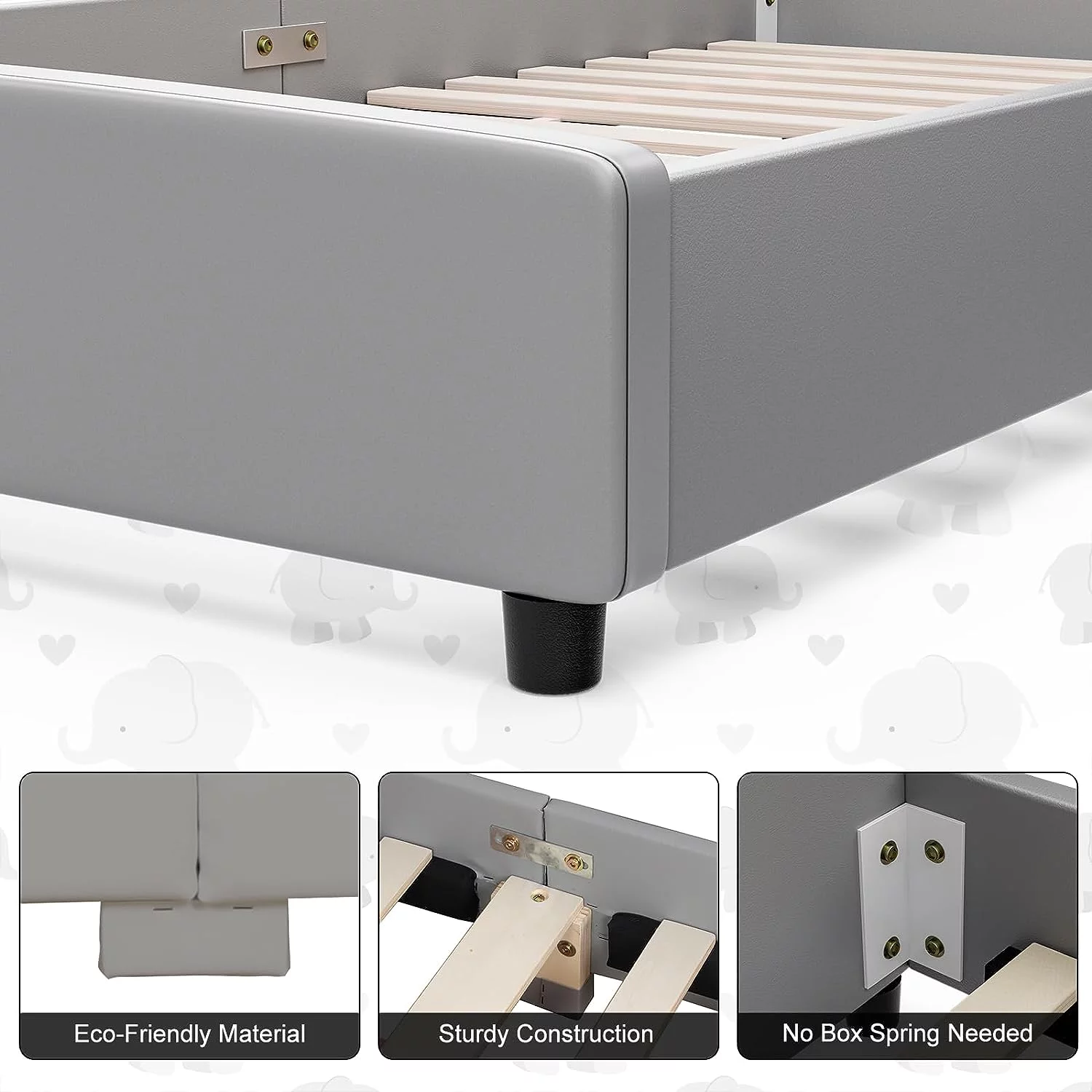 IKIFLY Twin Bed Frames for Kids, Children Upholstered Twin Platform Bed Frame with Headboard, Solid Wood Slats, Toddler Bed for Boys & Girls, Teens
