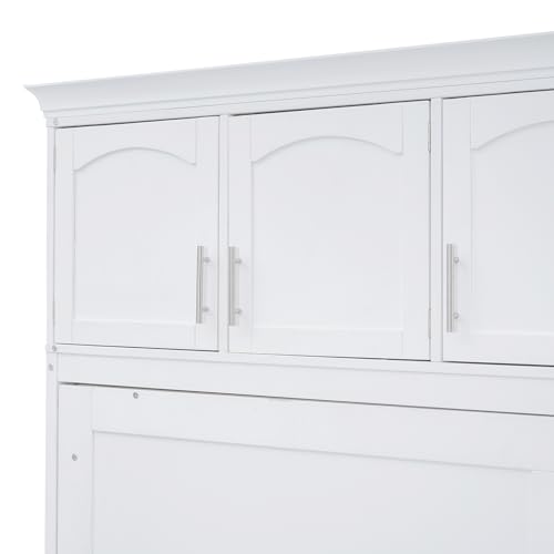 Full Size Murphy Bed with Drawers, Cabinets and USB Ports,Wood Murphy Bed Cabinet Bed Removable Shelves