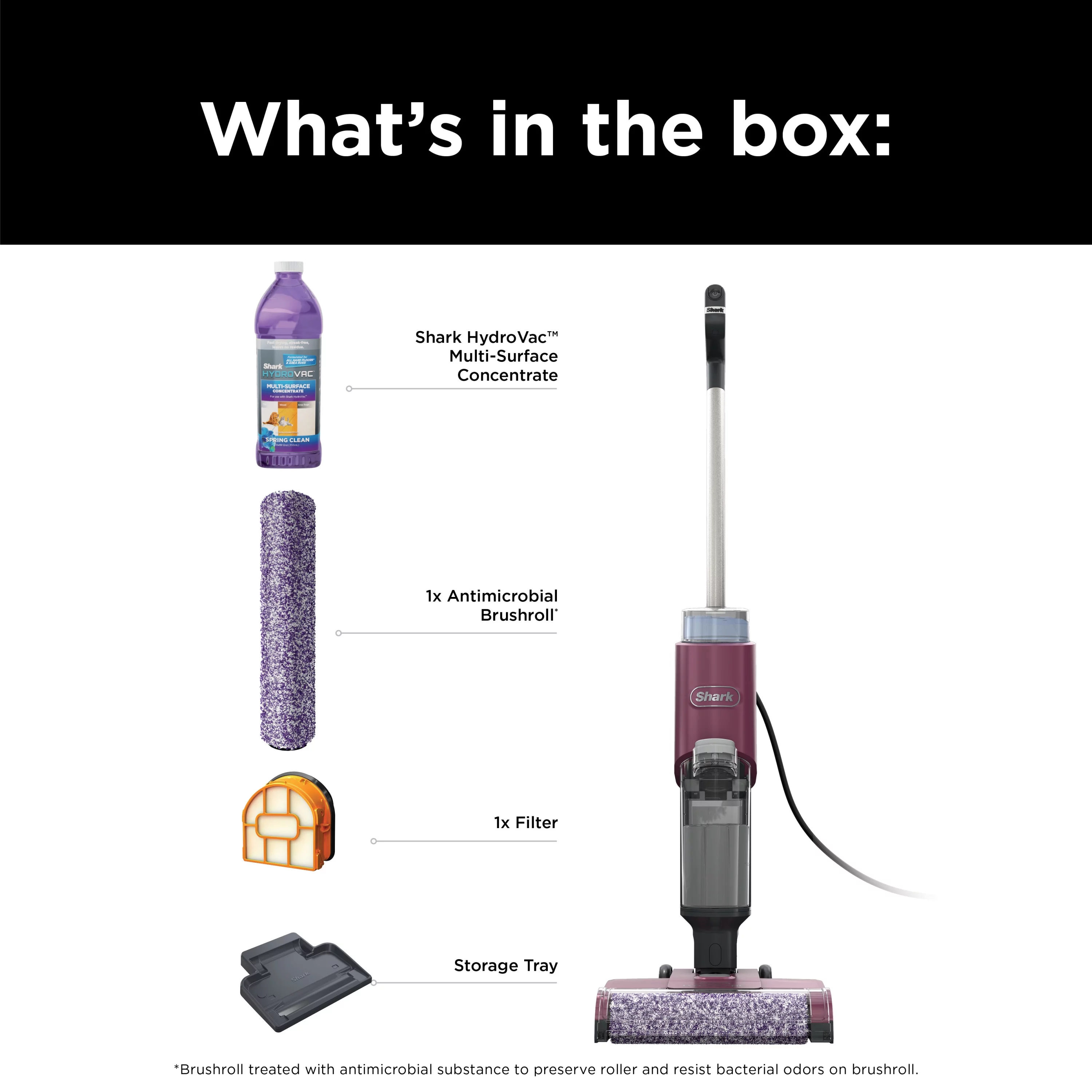 Shark HydroVac 3in1 Vacuum, Mop & Self-Cleaning Corded System, Antimicrobial Brushroll* & Multi-Surface Cleaning Solution, WD100