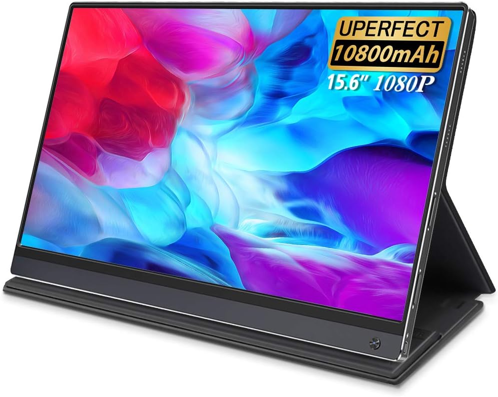 Battery Portable Monitor, UPERFECT Upgraded 15.6 Inch IPS HDR 1920X1080 FHD USB C Monitor Built-in 10800mAh Battery & Quad Speaker