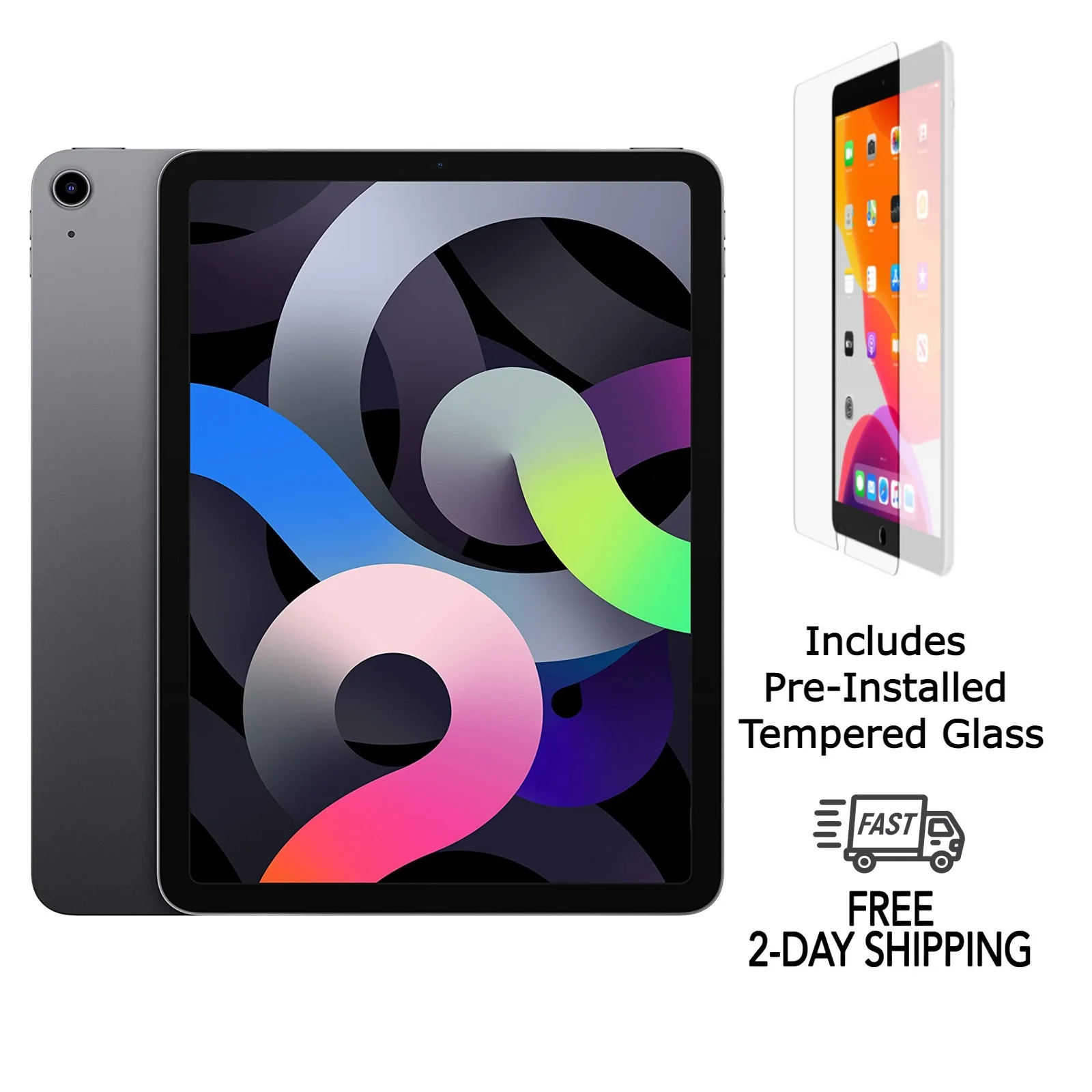 Restored Apple iPad Air 4 A2324 (WiFi + Cellular Unlocked) 256GB Space Gray w/ Pre-Installed Tempered Glass (Refurbished) - Curated Treasures Market