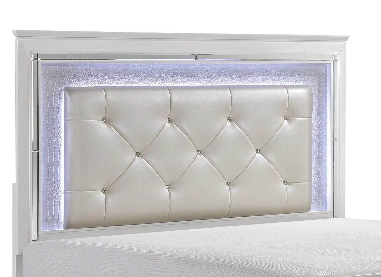 Glamorous Design White Bedroom Set 4pc Queen Button-Tufted LED Headboard Bed Nightstand Dresser LED Mirror Furniture