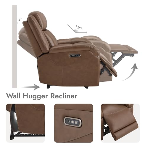 Watson & Whitely Genuine Leather Power Recliner Chairs for Adults, Wall Hugger RV Recliner with Power Headrest & Charging Ports