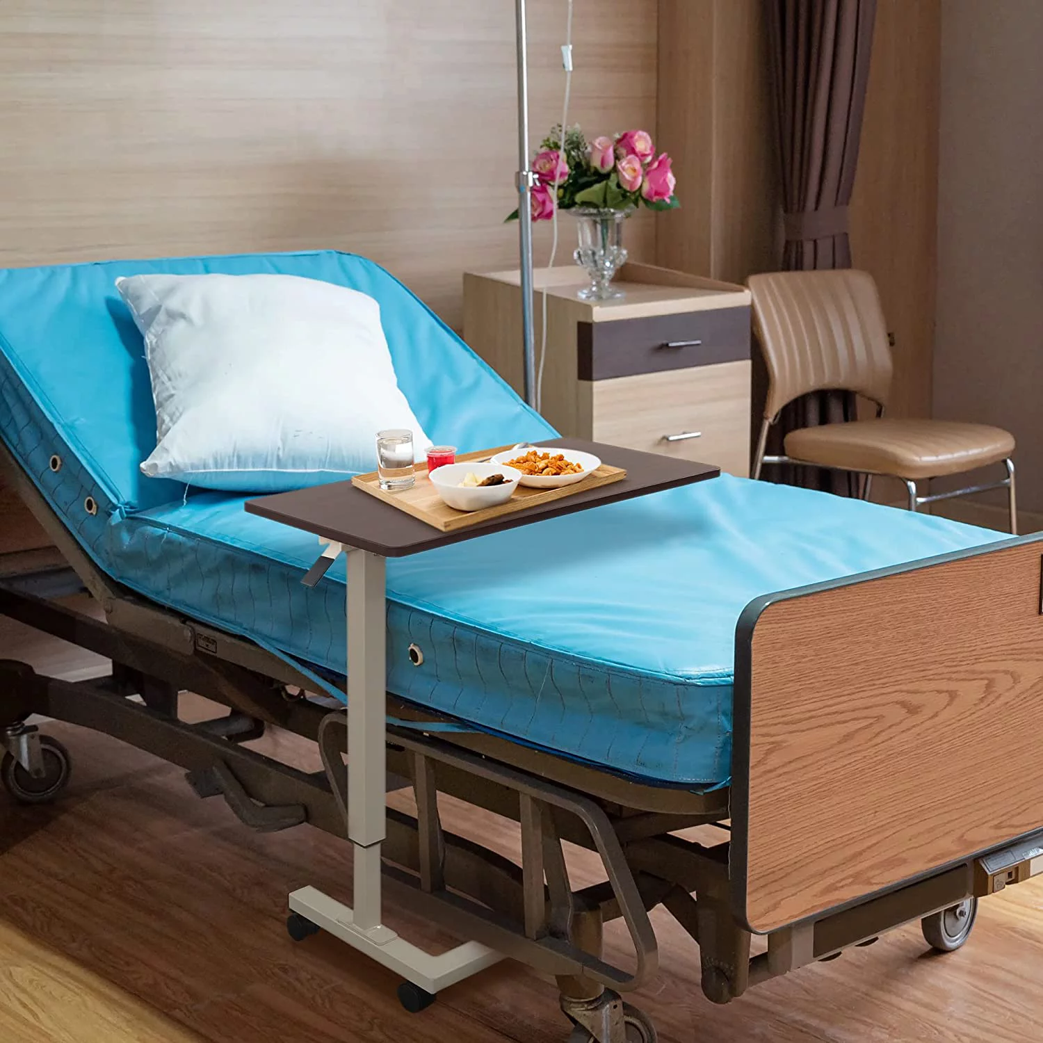 Medacure Adjustable Overbed Table with Wheels - 50 Lb Weight Capacity