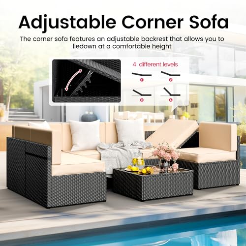 Pamapic Patio Furniture Set, 7 Pieces Modular Outdoor Sectional,Wicker Patio Sectional Sofa Conversation Set