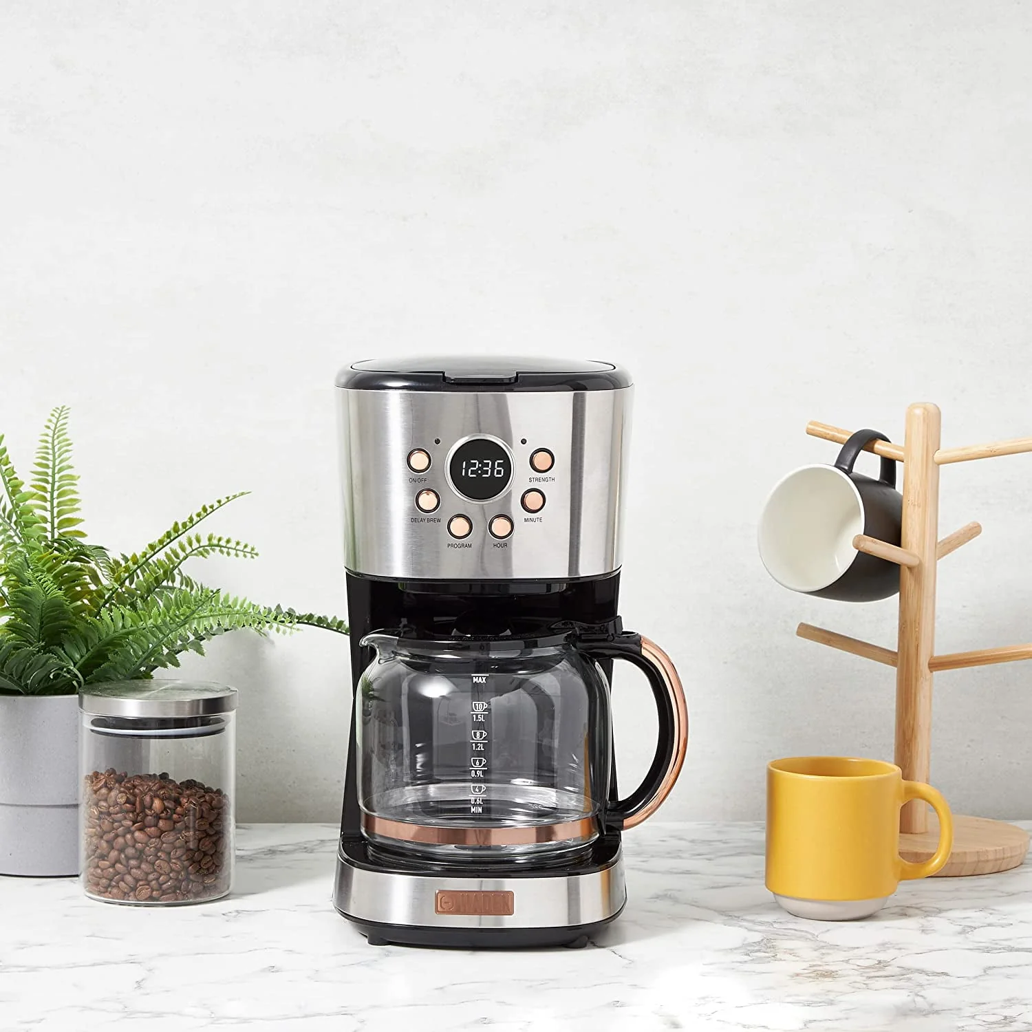 HADEN 75032 Heritage Innovative 12 Cup Capacity Programmable Vintage Retro Home Countertop Coffee Maker Machine with Glass Carafe  Turquoise Blue