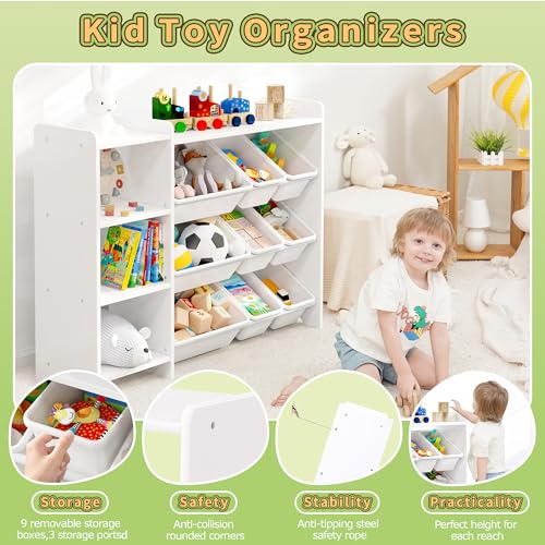 MallBest 4-Tier Kids' Toy Storage Organizer Shelf - 100% Solid Wood
