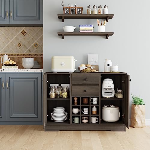 Buffet Sideboard Bar Cabinet with Storage, Farmhouse Coffee Bar Cabinet with 2 Drawers and Adjustable Shelves